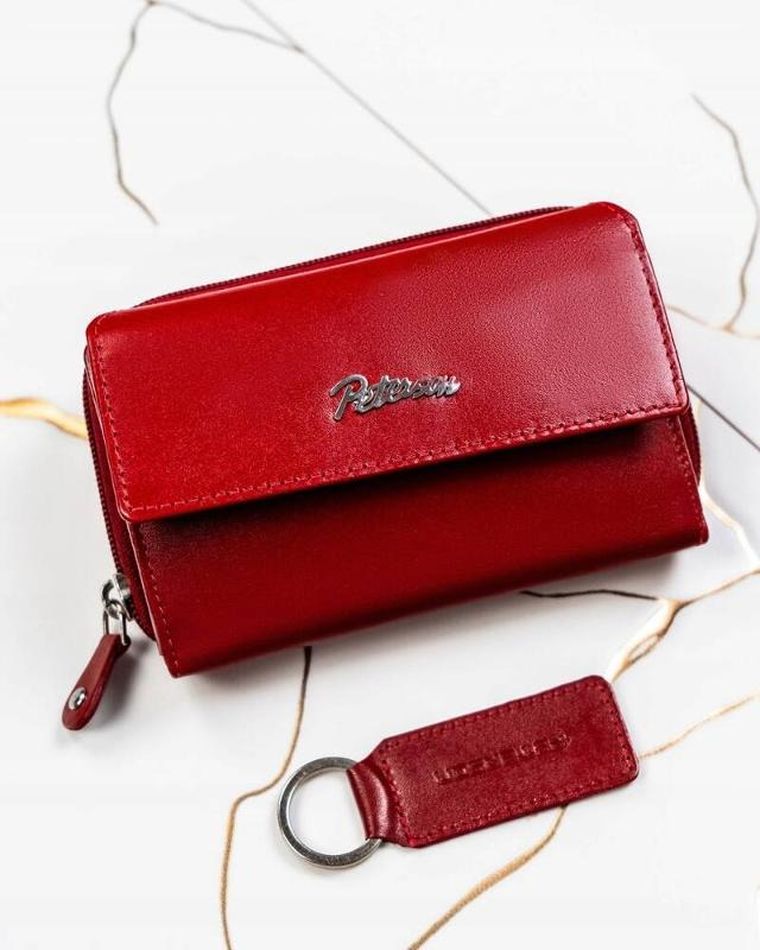 Zestaw: Portfel, Brelok, czerwony, skórzany, RFID, Peterson