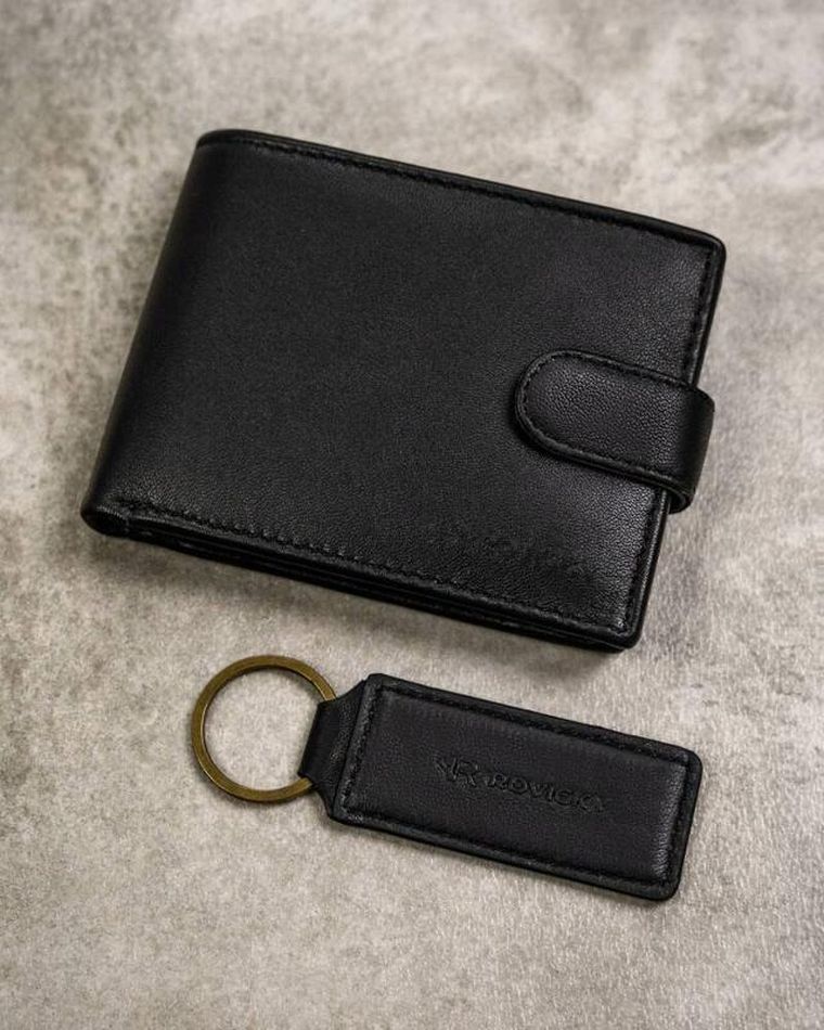 Zestaw prezentowy: Portfel, Brelok, czarny, skóra ekologiczna, RFID, Rovicky