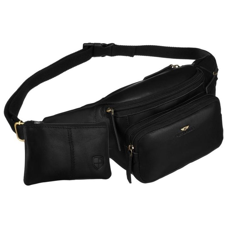 Zestaw, Saszetka na biodro, nerka, Etui na klucze, czarny, skórzany, Peterson