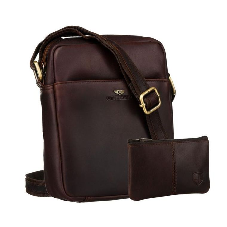 Zestaw, Torba listonoszka, Etui na klucze, brązowy, skórzany, Peterson