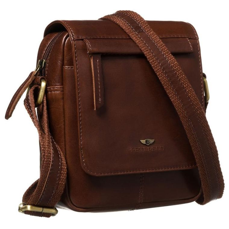 Zestaw, Torba listonoszka, Etui na klucze, brązowy, skórzany, Peterson