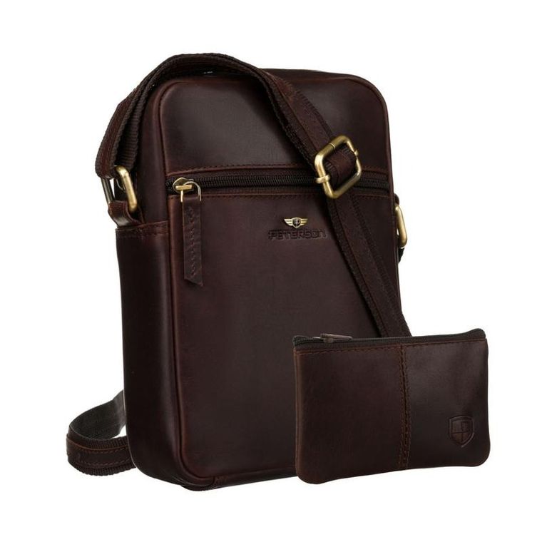 Zestaw, Torba listonoszka, Etui na klucze, brązowy, skórzany, Peterson