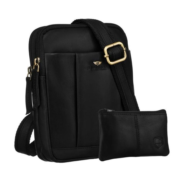 Zestaw, Torba listonoszka, Etui na klucze, czarny, skórzany, Peterson