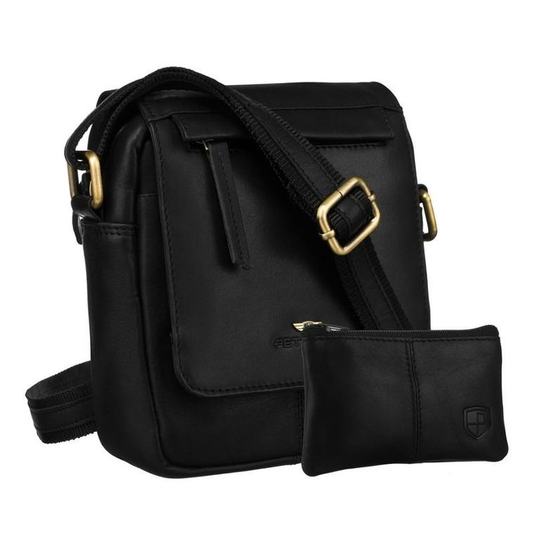 Zestaw, Torba listonoszka, Etui na klucze, czarny, skórzany, Peterson