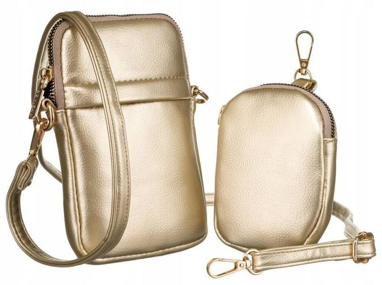 Zestaw: Torebka listonoszka, Portmonetka, złoty, skóra ekologiczna, Rovicky