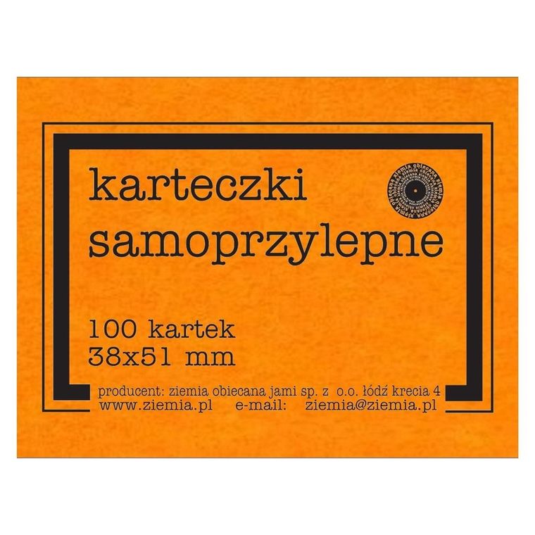 Ziemia Obiecana, karteczki samoprzylepne, fluo, 100 kartek, pomarańczowe, 38-51mm