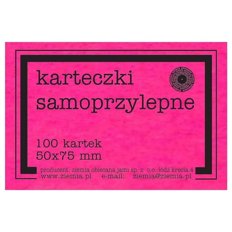 Ziemia Obiecana, karteczki samoprzylepne, fluo, 100 kartek, różowe, 50-75mm