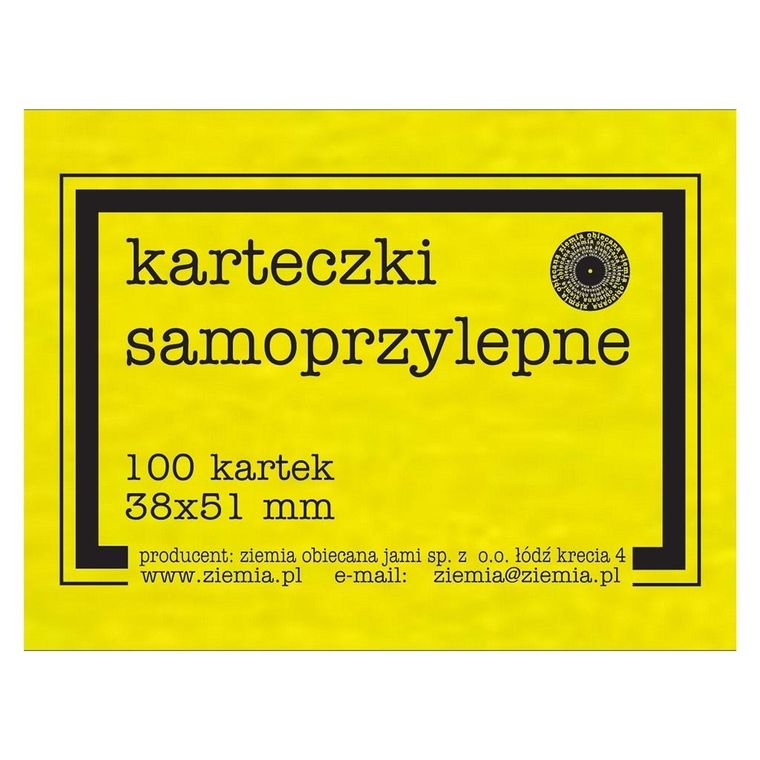 Ziemia Obiecana, karteczki samoprzylepne, fluo, 100 kartek, żółte, 38-51mm