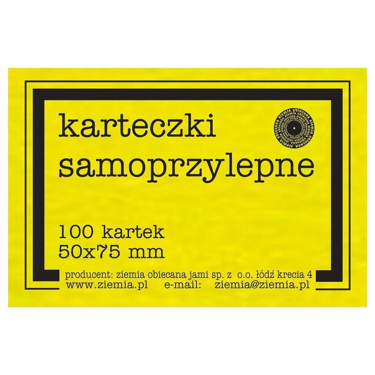 Ziemia Obiecana, karteczki samoprzylepne, fluo, 100 kartek, żółte, 50-75mm