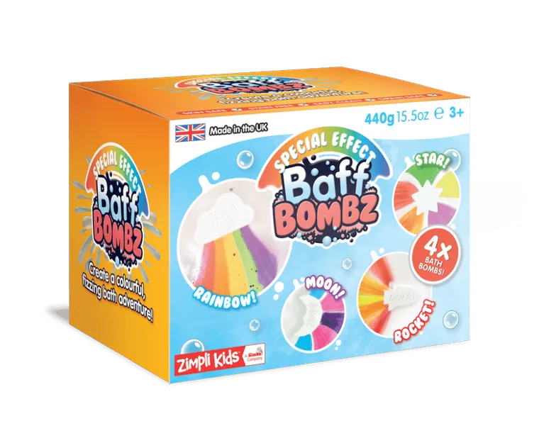 Zimpli, Rainbow Baff Bombz, kształty do kąpieli zmieniające kolor wody, 4 szt.