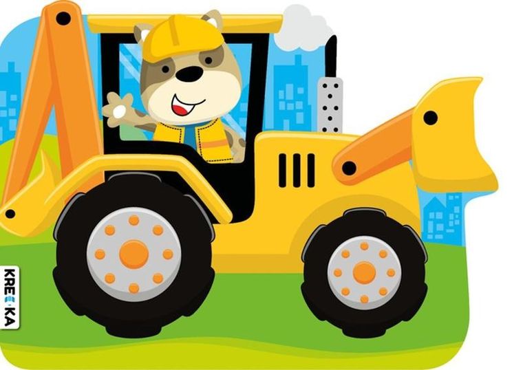 Żółta koparko-ładowarka. Kolorowanka z naklejkami