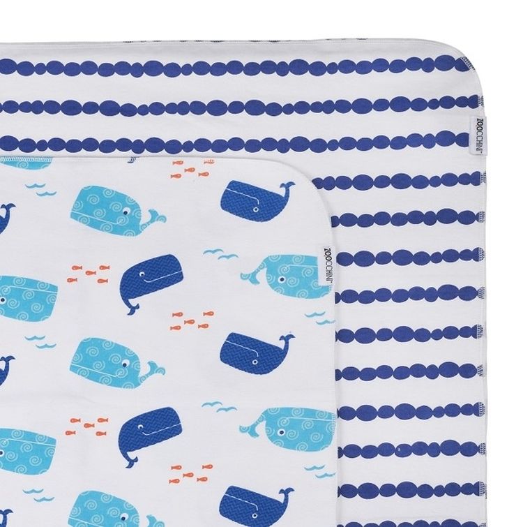 Zoocchini, Wieloryb, kocyki flanelowe, 2 szt.