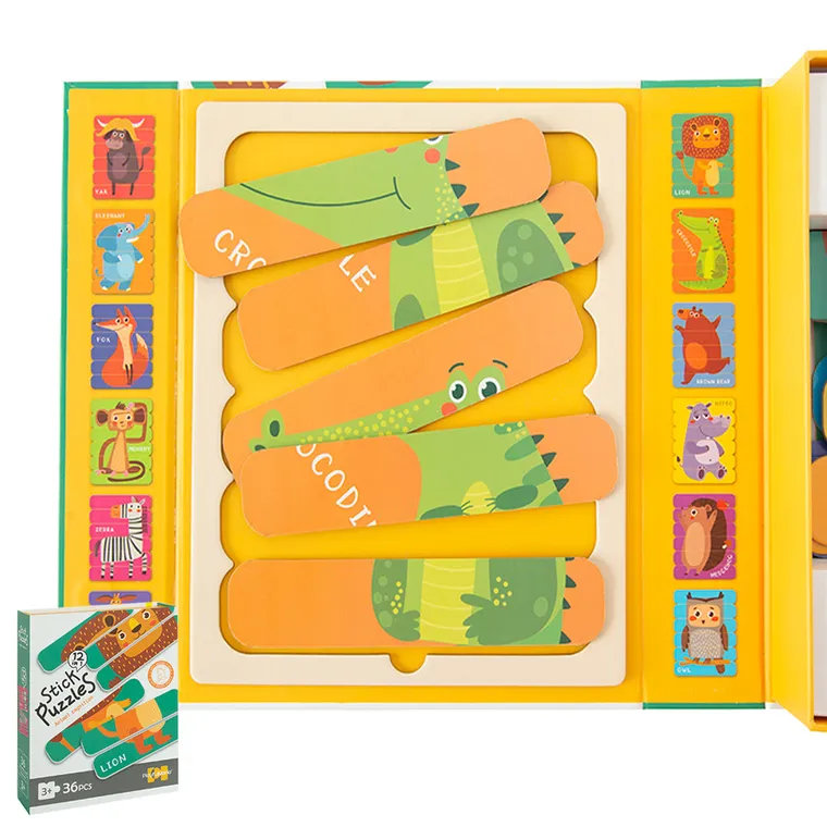 Zwierzęta, puzzle patyczki, układanka, 36 elementów