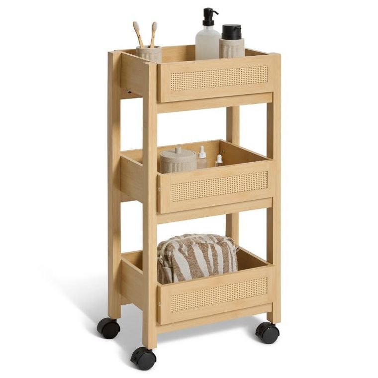 5five Simply Smart, Cane, wózek kuchenny na kółkach, plecionka wiedeńska, 39,6-30-85,5 cm