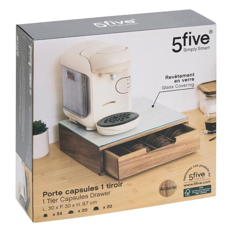 5five Simply Smart, Natu, pojemnik na kapsułki do kawy, drewno akacji