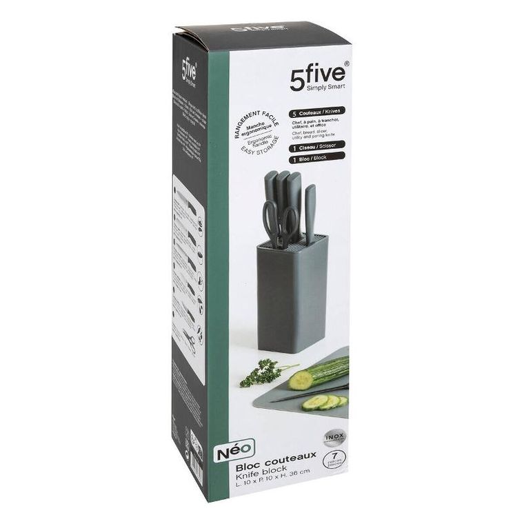 5five Simply Smart, Neo, zestaw noży kuchennych, w stojaku, z nożycami, 7 elementów