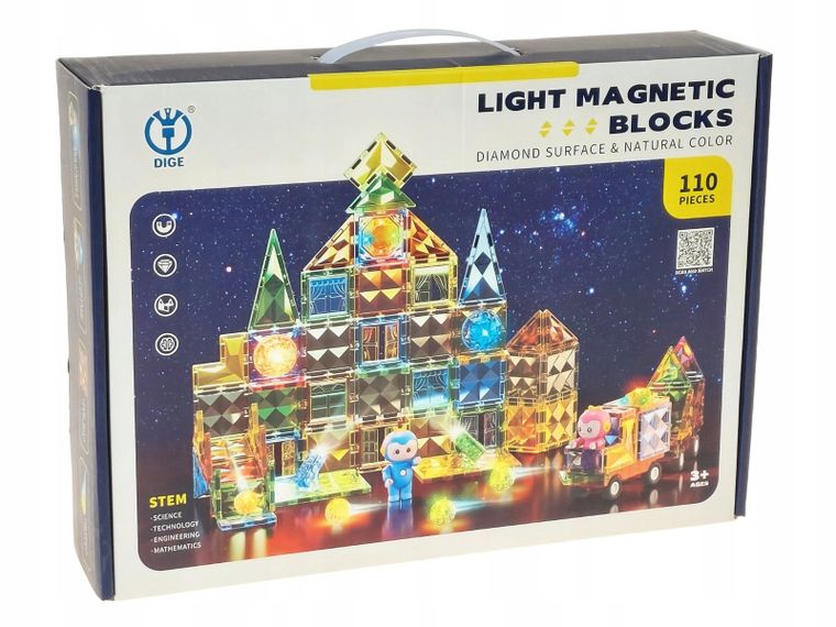 Adar, klocki magnetyczne ze światłem, 110 elementów