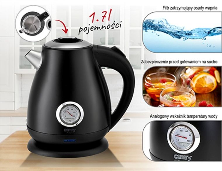 Adler, Camry, czajnik elektryczny, czarny, CR 1344B