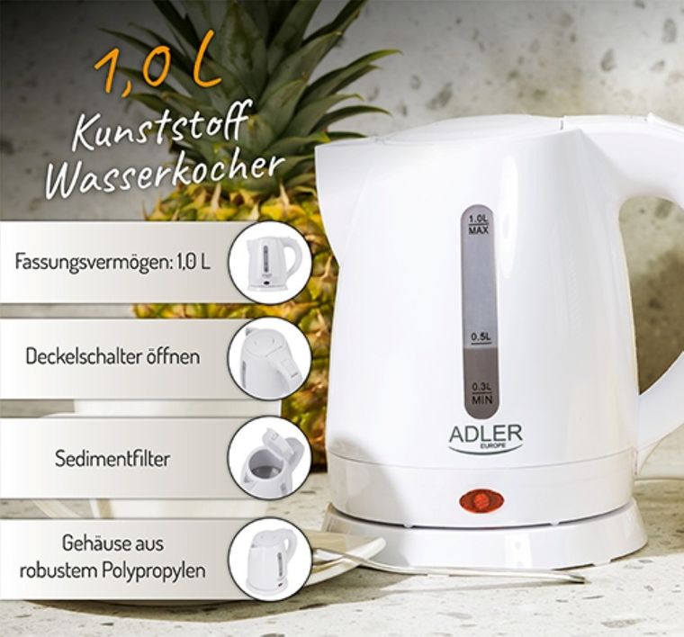 Adler, czajnik elektryczny AD 1272, 1 l, 1600 W