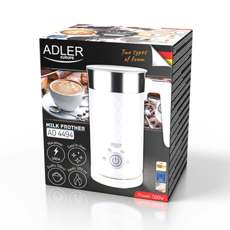 Adler, spieniacz do mleka 2w1, spienianie i podgrzewanie (latte i cappucino), AD 4494, biały