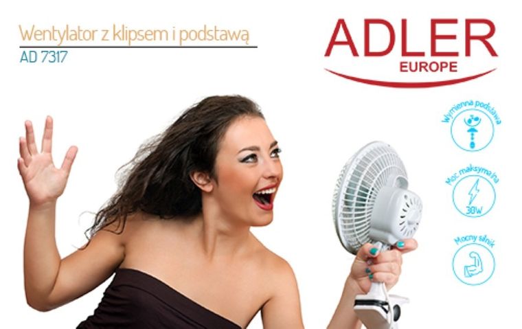 Adler, wentylator, 15 cm z klipsem + podstawa, 30W, AD 7317