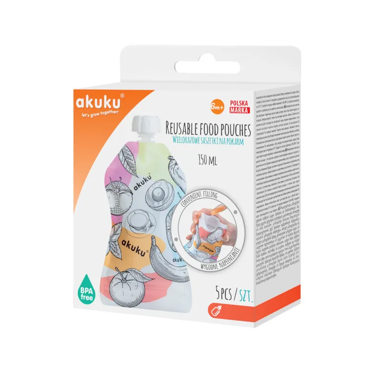Akuku, saszetki wielorazowe na pokarm, 5 szt.