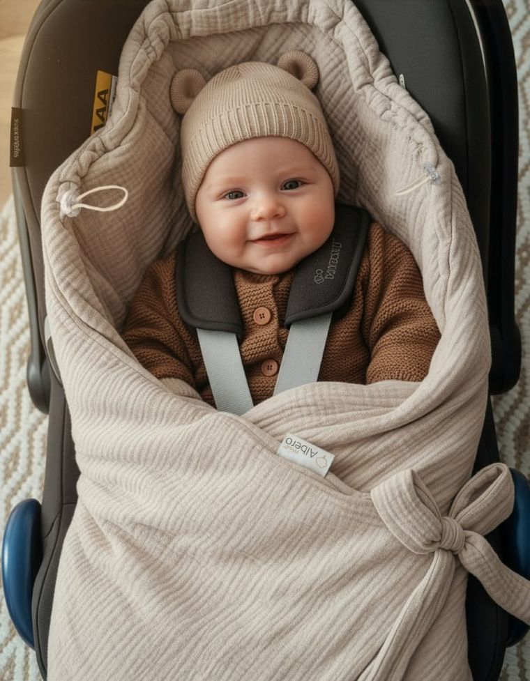 Albero Mio, otulacz muślinowy do fotelika, ocieplany, beż