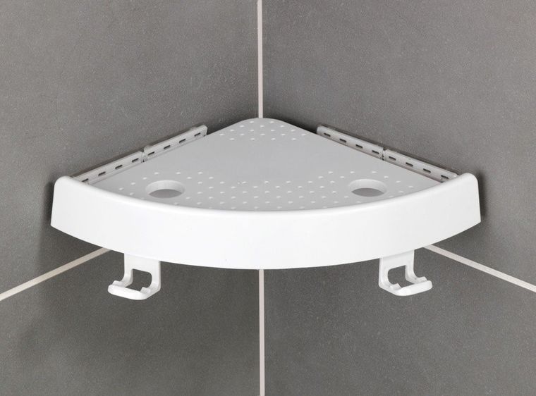 Allstar, prysznicowa półka narożna, biała, z haczykami