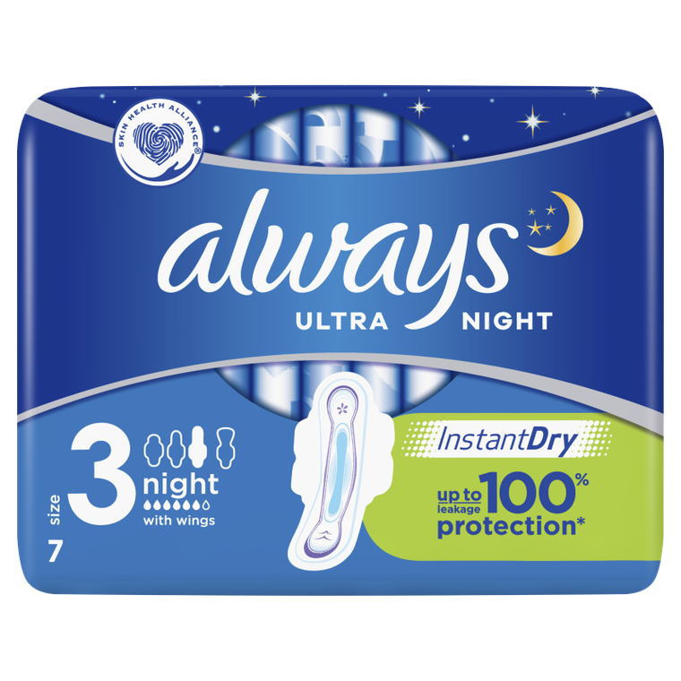 Always, Ultra Night, podpaski ze skrzydełkami, rozmiar 3, 7 szt.