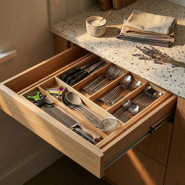 Aromelio, Vario, rozkładany organizer na sztućce, bambusowy, 53-33-43 cm