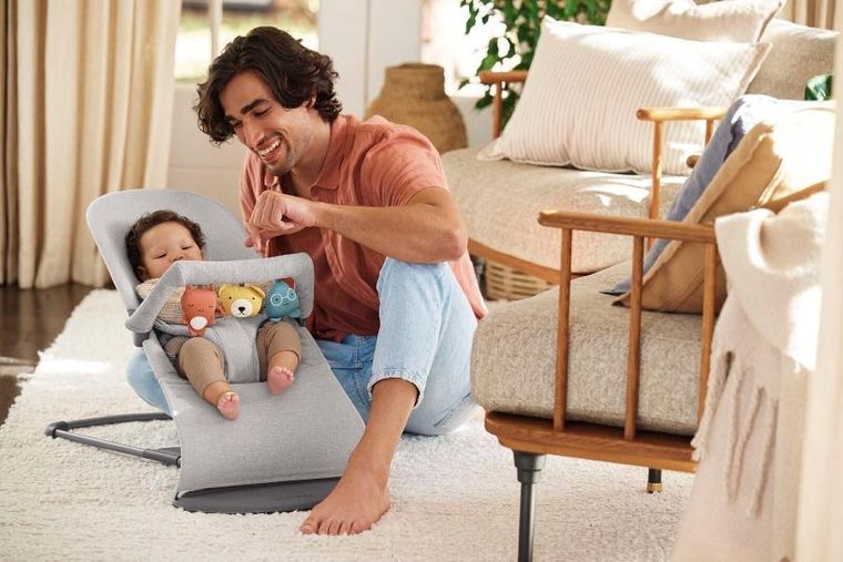 BabyBjörn, Bliss Woven, leżaczek, jasny szary, melanż