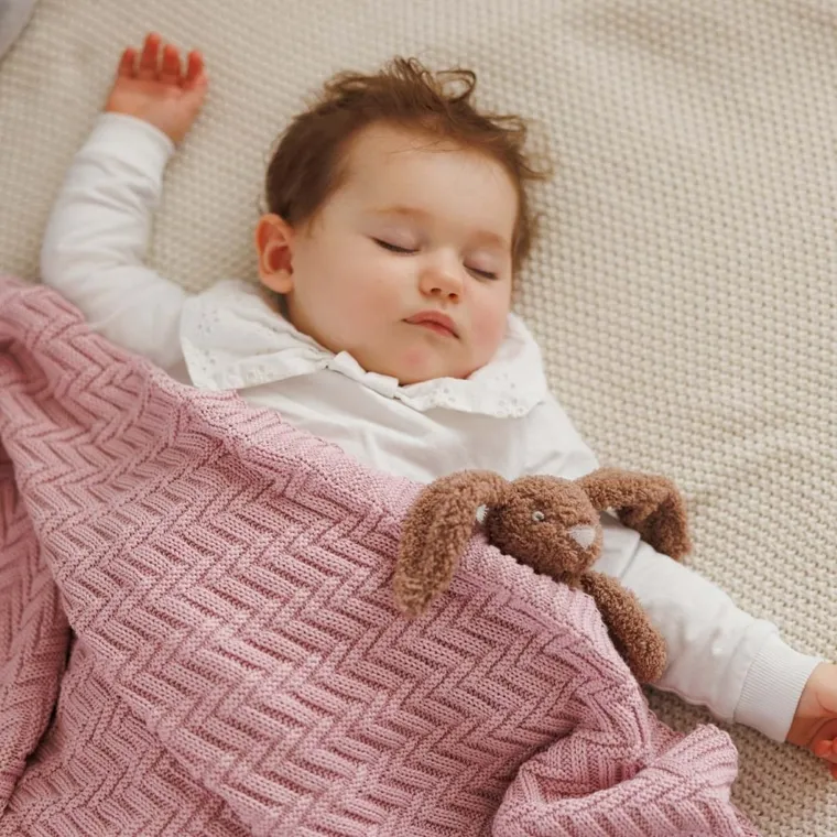 BabyOno, kocyk dzianinowy, bawełniany, różowy