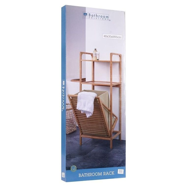 Bathroom Solutions, regał łazienkowy z koszem na pranie, bambusowy