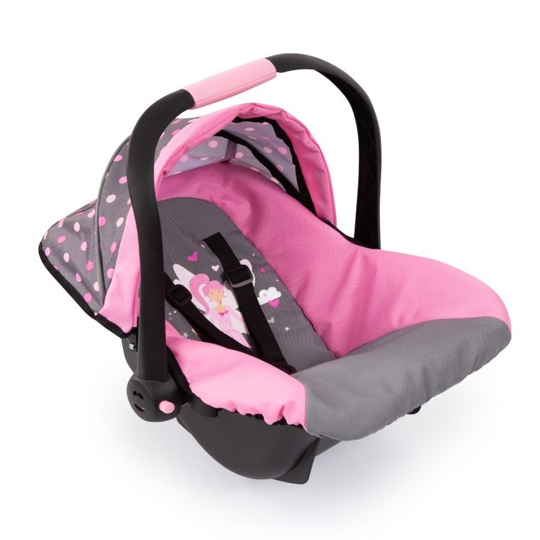Bayer Design, Deluxe, fotelik samochodowy dla lalek z baldachimem, szaro-różowy z wróżką