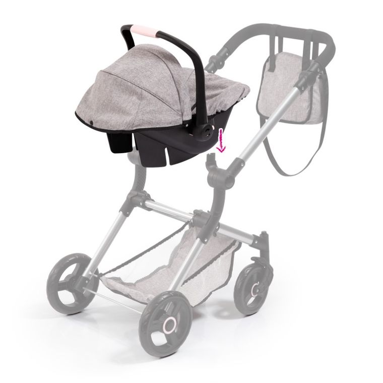 Bayer Design, Deluxe, fotelik samochodowy dla lalek z baldachimem, szary