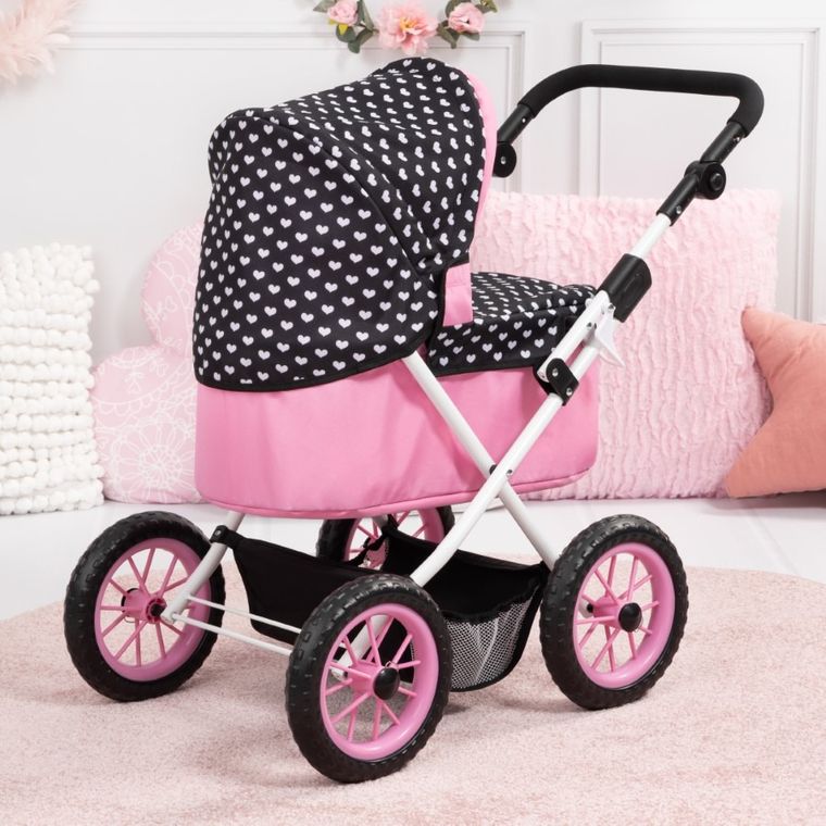 Bayer Design, Trendy, głęboki wózek dla lalek z torbą, czarno-różowy