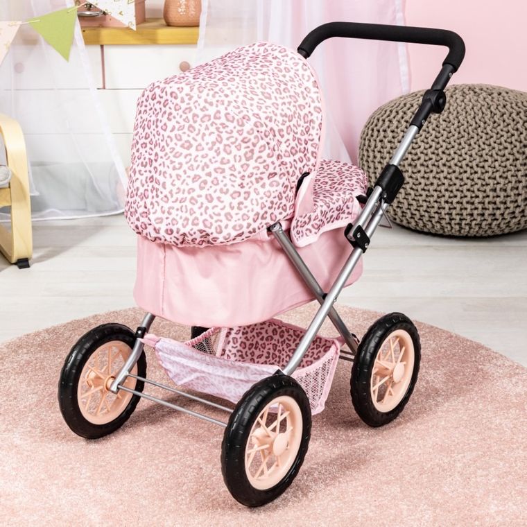 Bayer Design, Trendy, głęboki wózek dla lalek z torbą, różowa panterka