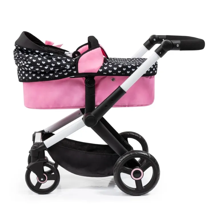 Bayer Design, Xeo Combi, głęboki wózek dla lalek z torbą, czarno-różowy