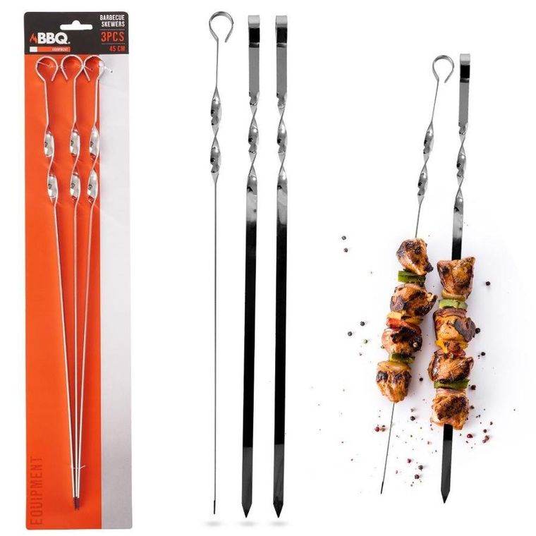 BBQ, szpikulce do szaszłyków, 3 szt., 45 cm