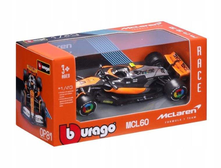 Bburago, McLaren F1 Team MCL60 Lando Norris, model pojazdu wyścigowego, 1:43