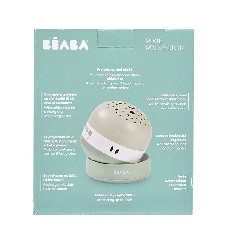 Beaba, Pixie, projektor gwiazd z pozytywką i czujnikiem płaczu, sage green
