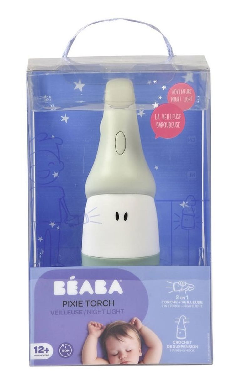 Beaba, przenośna lampka nocna LED z latarką Pixie, sage green