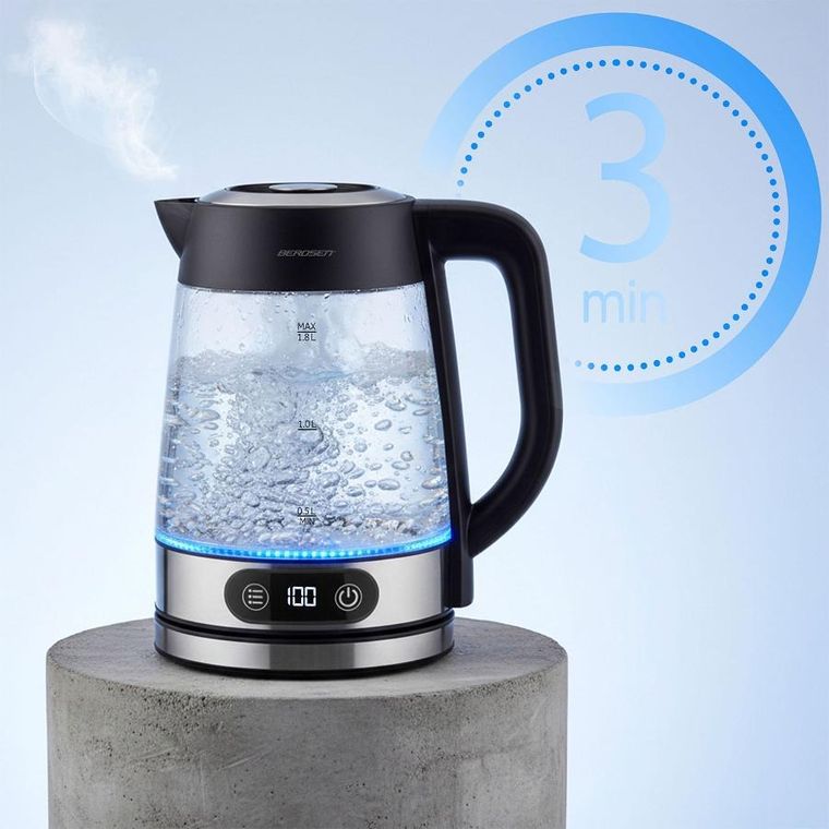 Berdsen, czajnik elektryczny, szklany z regulacją temperatury, 1,8l, 2200W, BD-715