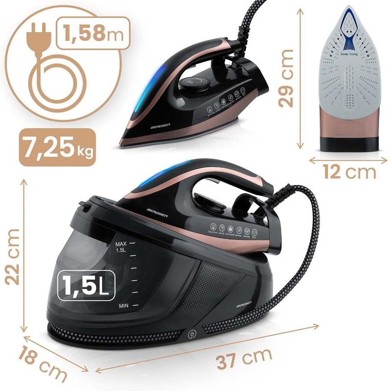 Berdsen, stacja parowa żelazko, generator pary, ceramiczna powłoka, 3000W, BD-334