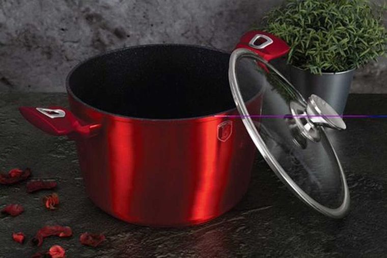 Berlinger Haus, Burgundy, zestaw: garnki granitowe z pokrywą + patelnie + akcesoria, 16 elementów