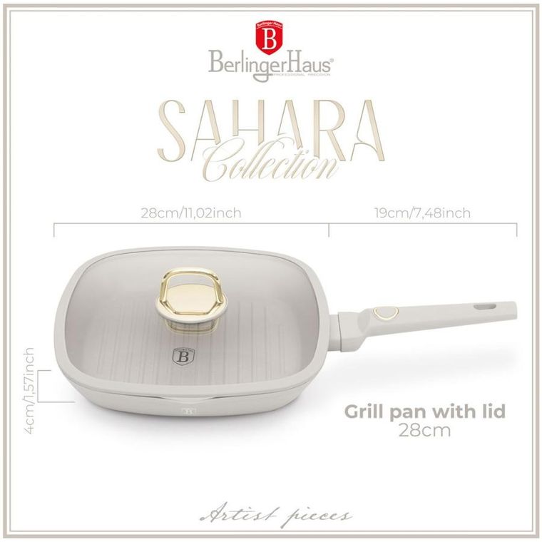 Berlinger Haus, Sahara, patelnia grillowa tytanowa z pokrywą, 28 cm