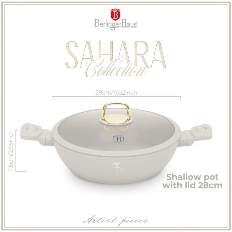 Berlinger Haus, Sahara, płaski garnek tytanowy z pokrywą, 28 cm