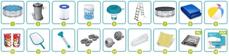 Bestway, basen ogrodowy, stelażowy, zestaw 17w1, 366-122 cm