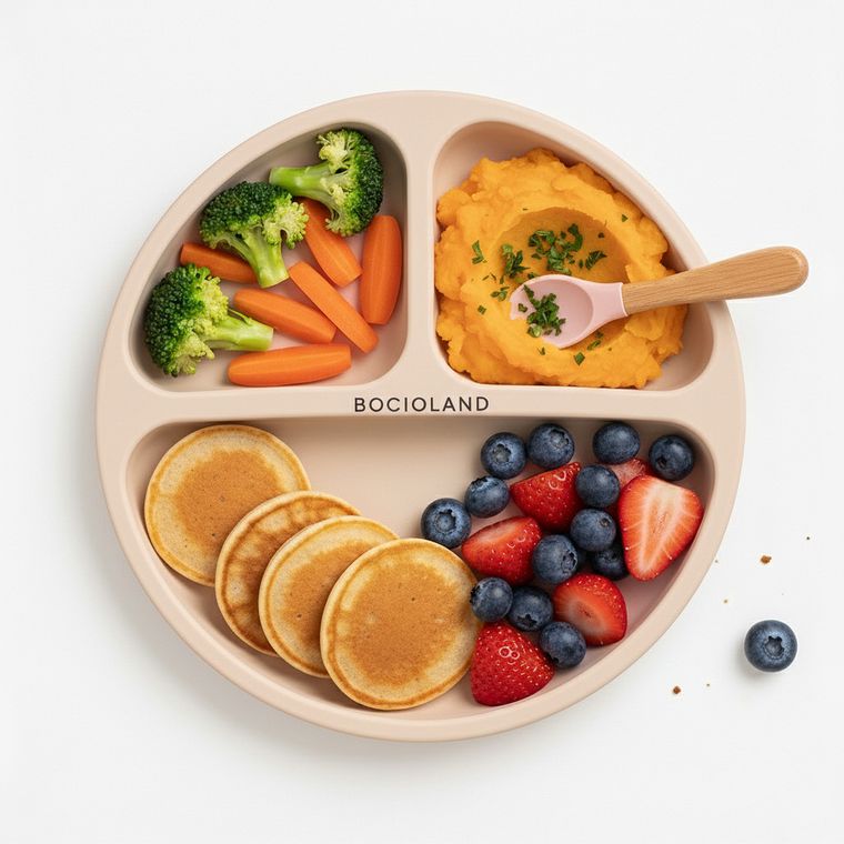 Bocioland, silikonowy talerzyk z przyssawkami i przegródkami, beżowy