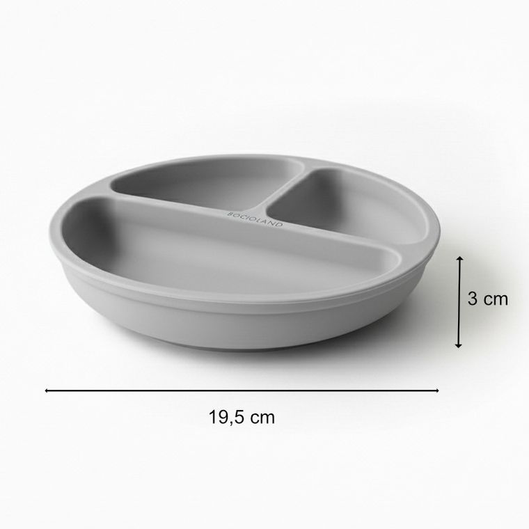 Bocioland, silikonowy talerzyk z przyssawkami i przegródkami, jasny szary